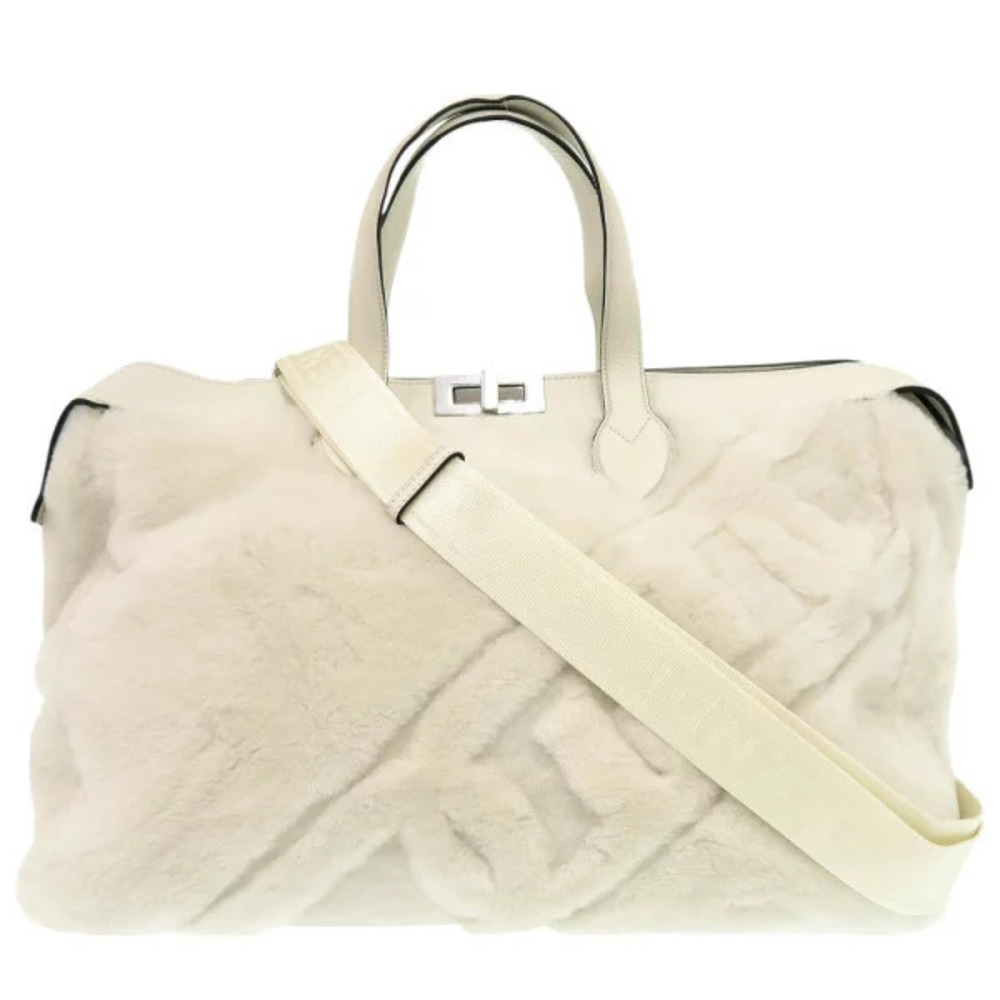 Fendi leather shearling white shoulder Boston bag